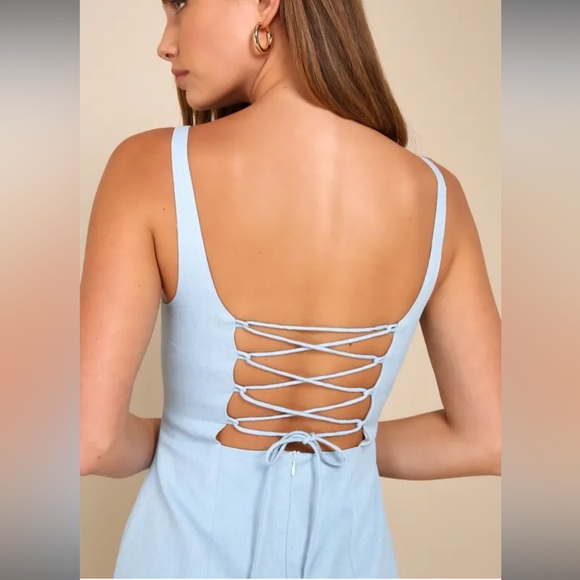 NWT Lulus Adorable Concept Blue Lace-Up Backless Drop Waist Mini Dress Sz M - Picture 3 of 3